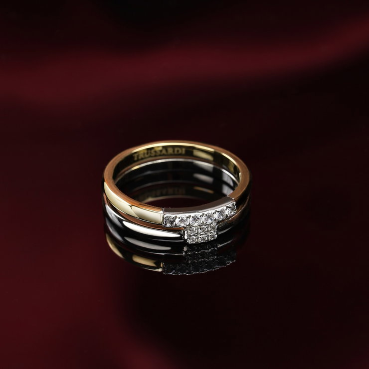 Trussardi T-LOGO Element women ring steel gold , Silver size 18
