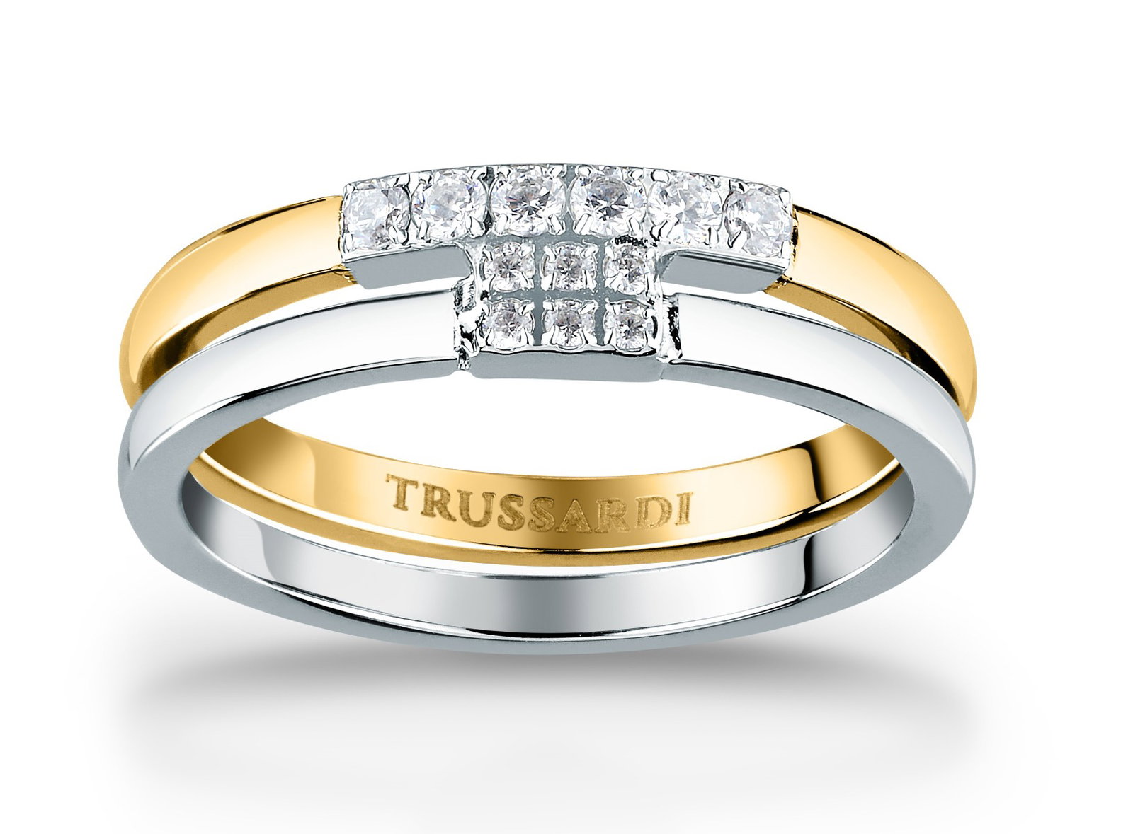 Trussardi T-LOGO Element women ring steel gold , Silver size 14