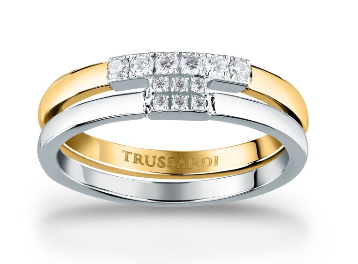 Trussardi T-LOGO Element women ring steel gold , Silver size 18