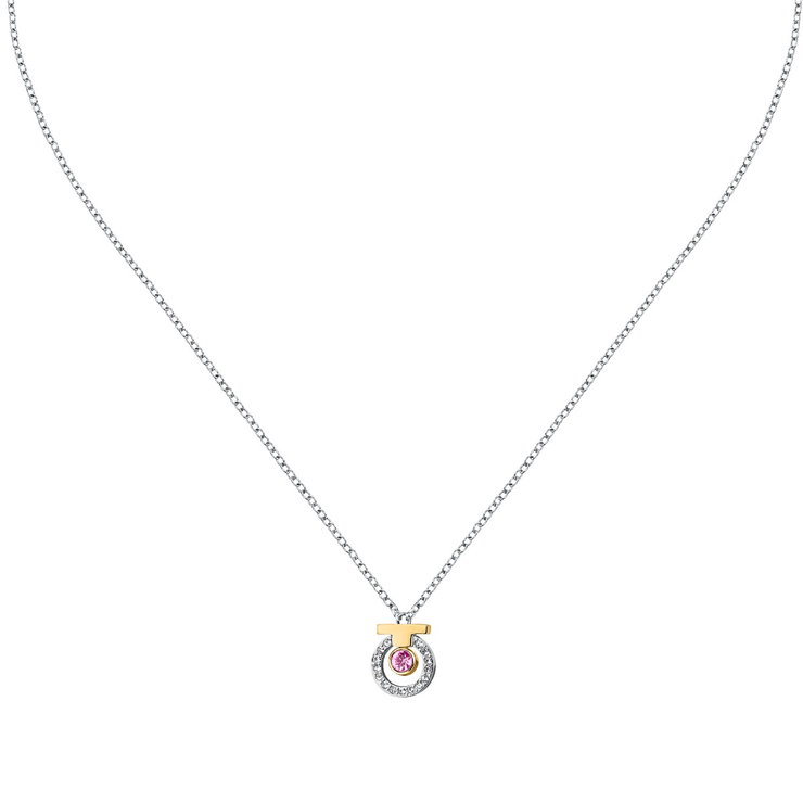 Trussardi T-LOGO ladies necklace with Pink crystal size 40+5CM