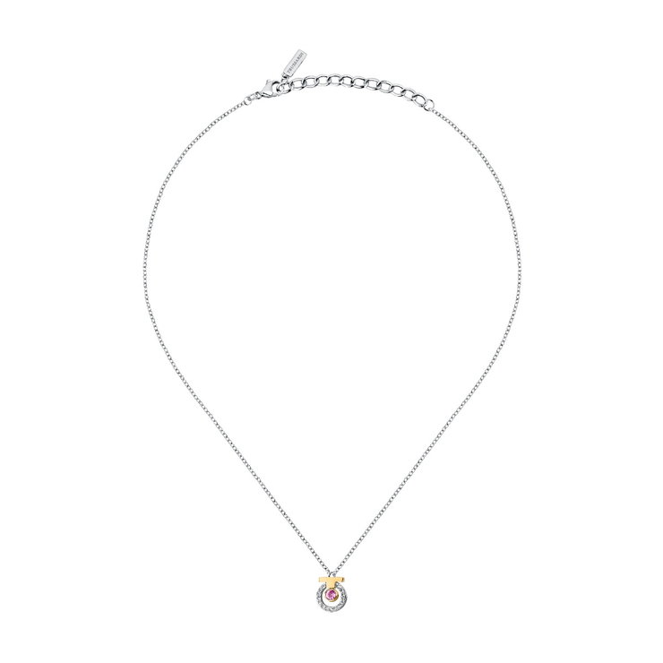 Trussardi T-LOGO ladies necklace with Pink crystal size 40+5CM