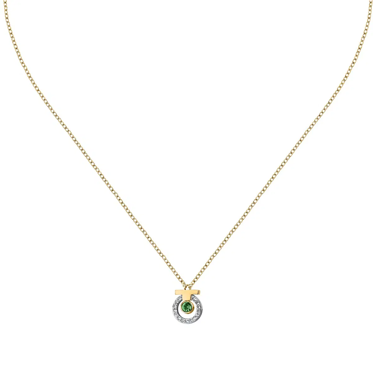 Trussardi T-LOGO ladies necklace with green crystal size 40+5CM