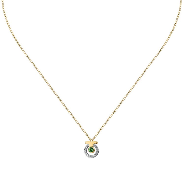 Trussardi T-LOGO ladies necklace with green crystal size 40+5CM