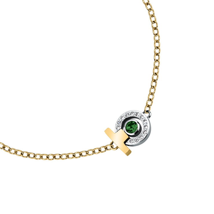 Trussardi T-LOGO ladies bracelet with green crystal size 16+3CM