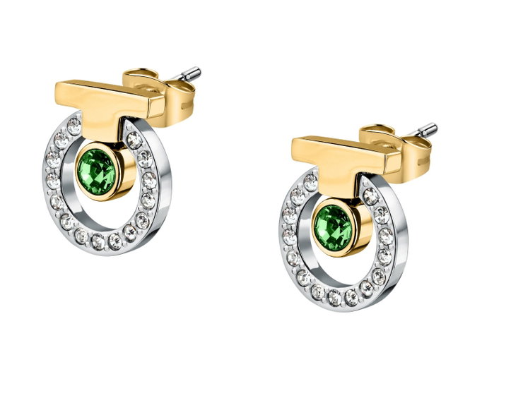 Trussardi T-LOGO ladies earring silver with green crystal