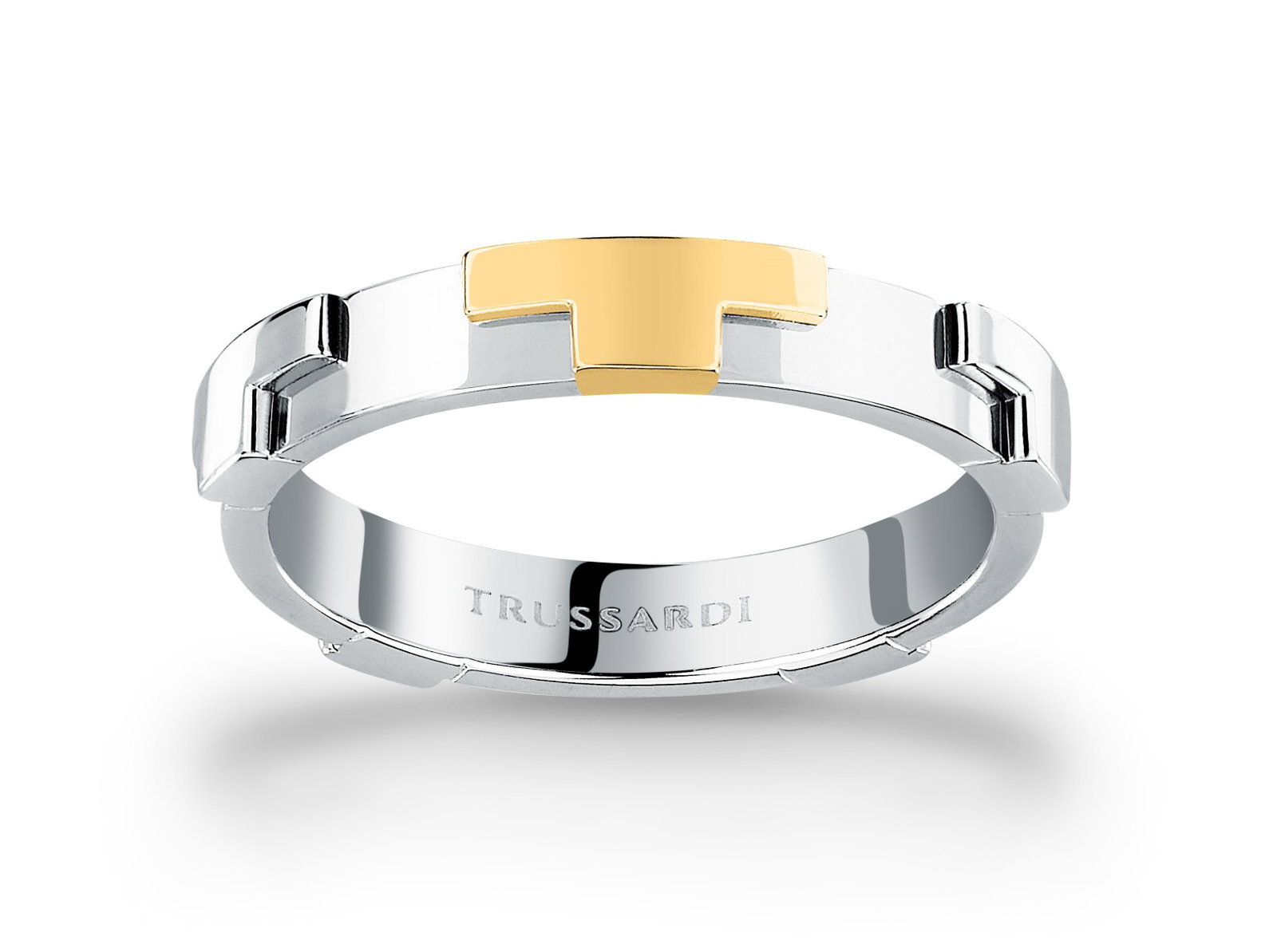 Trussardi ladies T-LOGO ring steel silver , Gold size 16