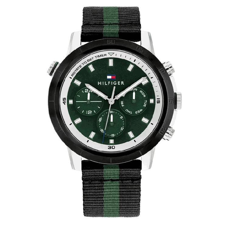 Tommy Hilfiger Gents watch with day-date green nylon