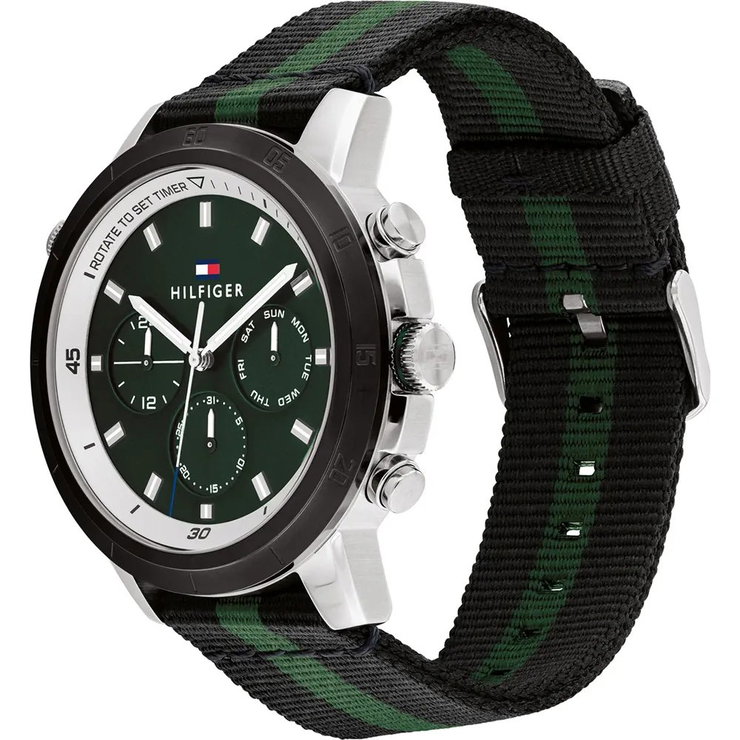 Tommy Hilfiger Gents watch with day-date green nylon