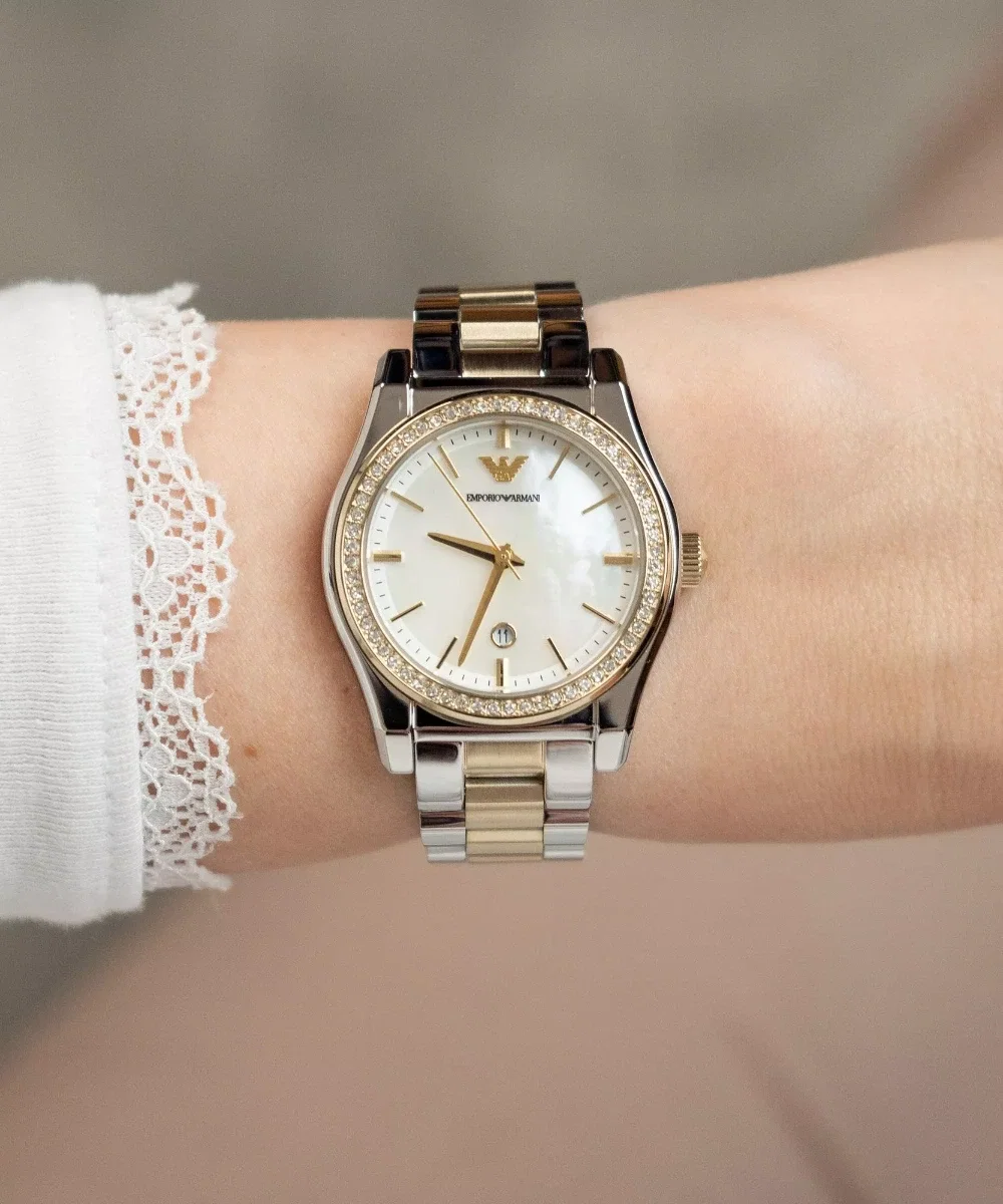 Emporio Armani Ladies Gold Silver Watch
