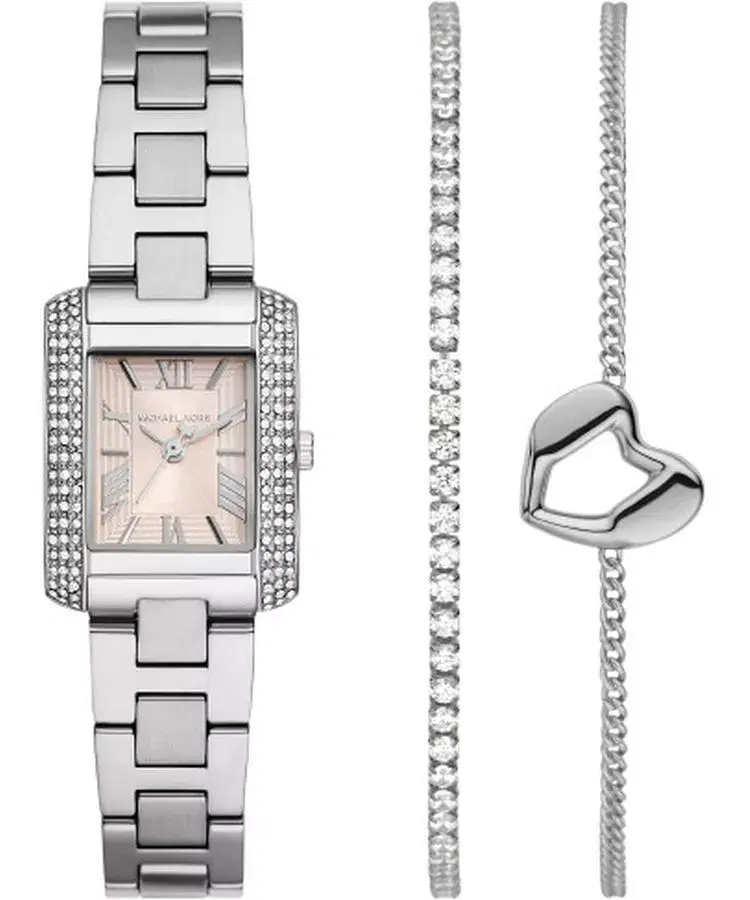 Michael Kors Emery Ladies Silver Tone Watch & Bracelet Set 
