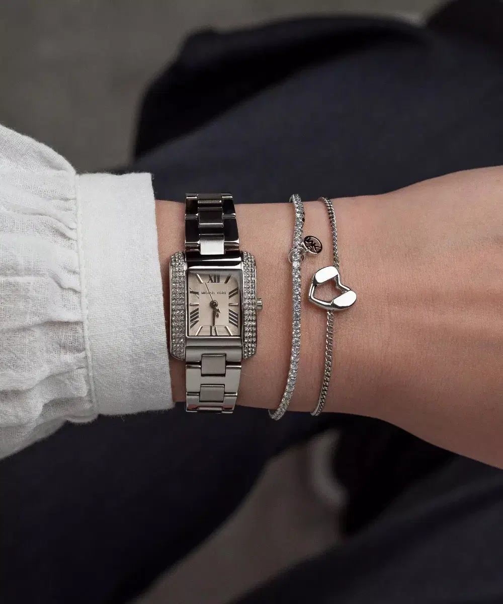 Michael Kors Emery Ladies Silver Tone Watch & Bracelet Set 